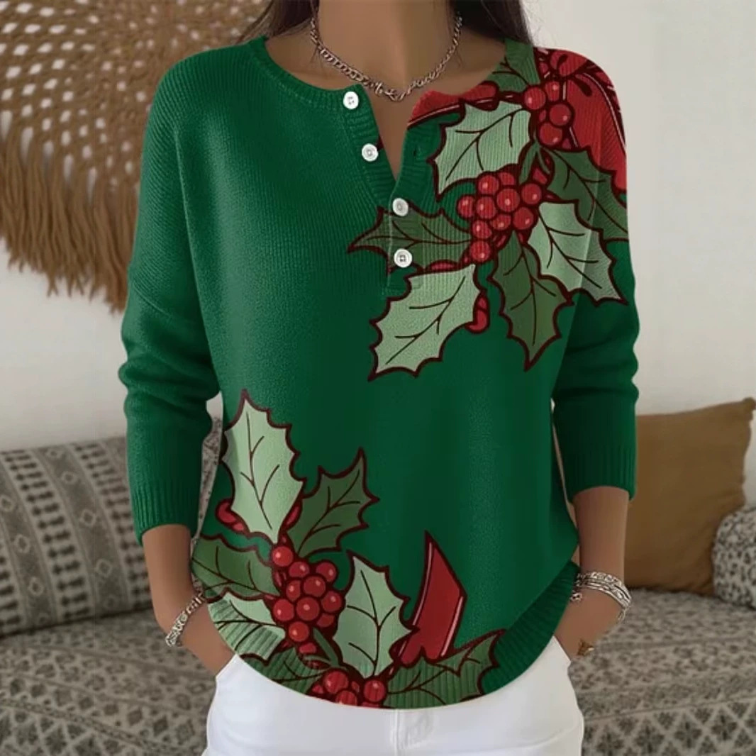 Women's Tree Leaf Floral Print Buttoned Casual Sweatshirt