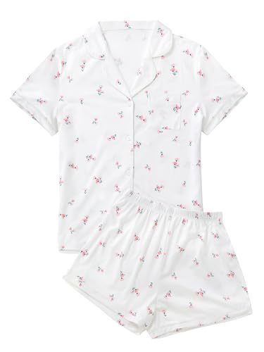 Cuban Collar Heart Hamster Elephant Print Women's Short Sleeve Set