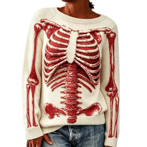 Women's Floral Heart Skeleton Print Crewneck Sweatshirt