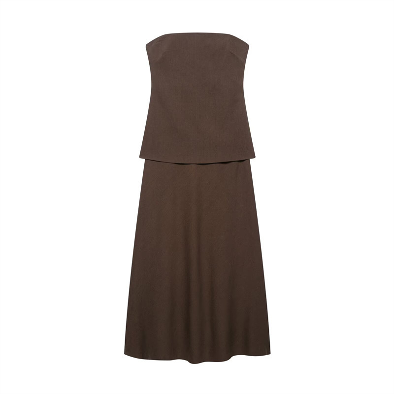 Women's Strapless Mesh Bodycon Midi Dress
