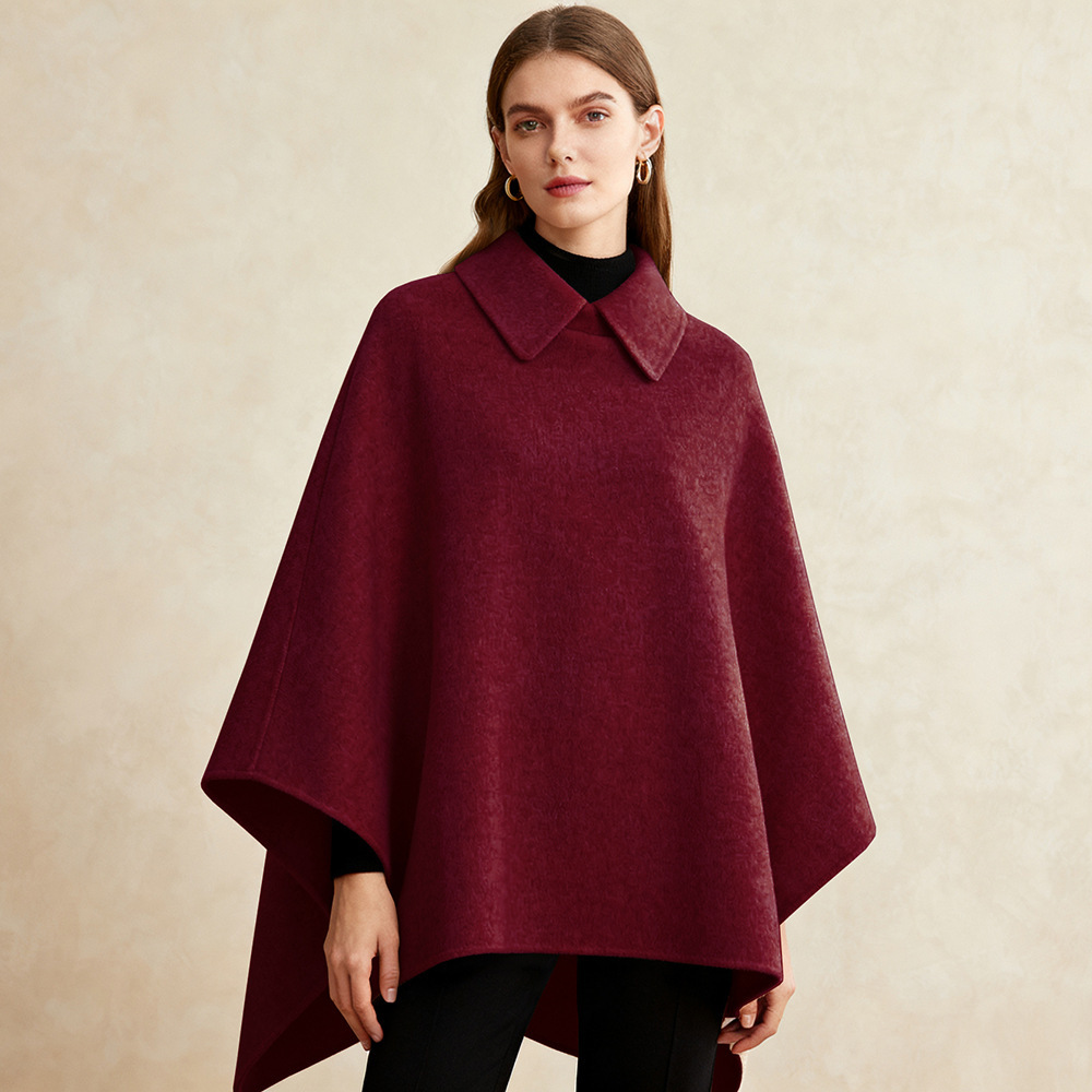 Women's Wool-Blend Long Cape Coat Slimming Elegant Cloak