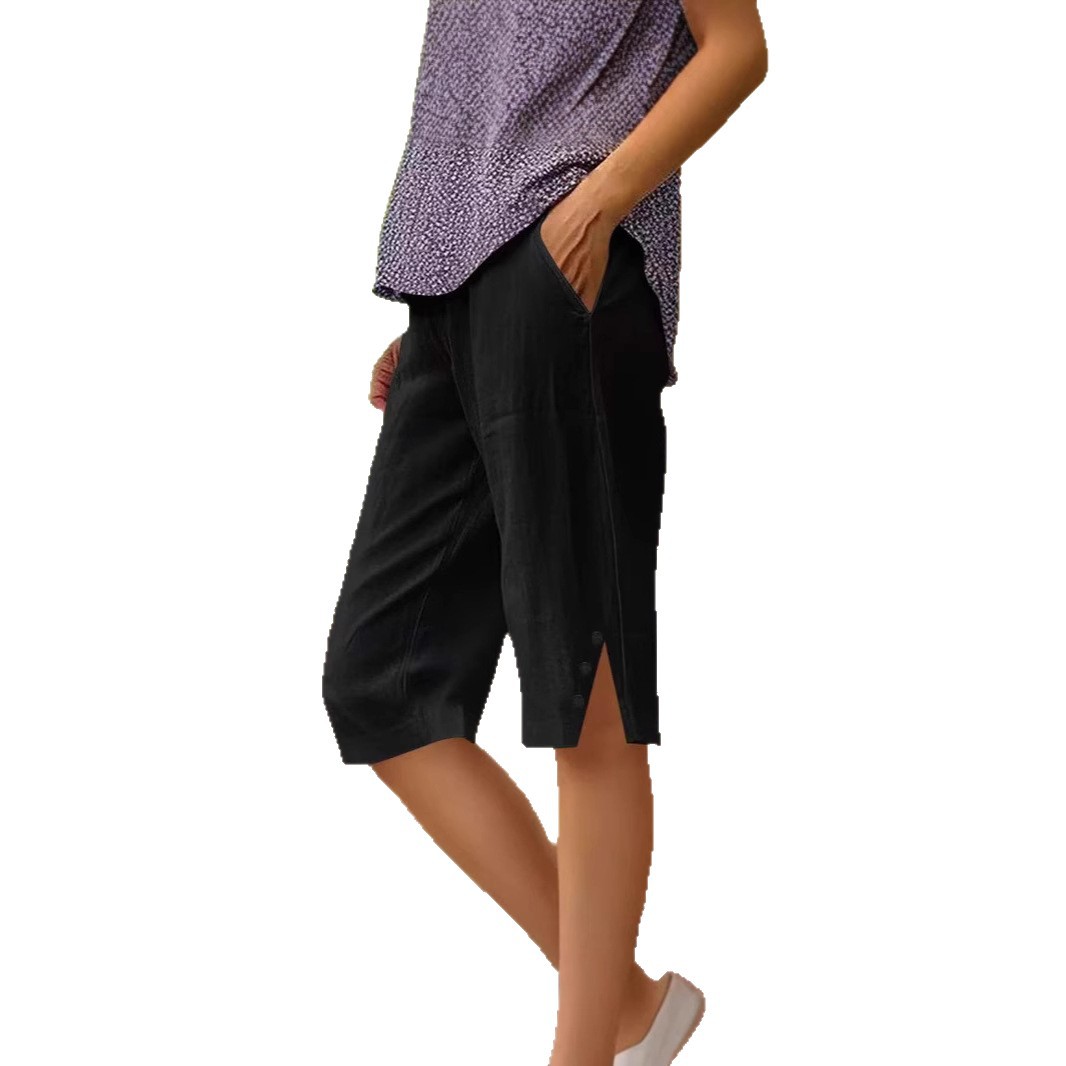 Women's Casual Loose Cotton-Linen Elastic Waist Pocket Shorts