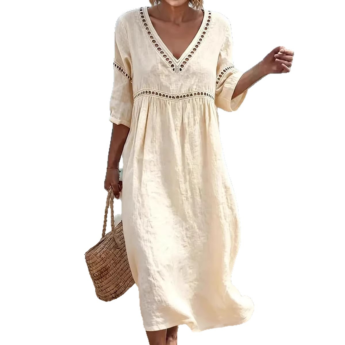 Elegant Casual V-Neck Solid Color Women's Midi Dress