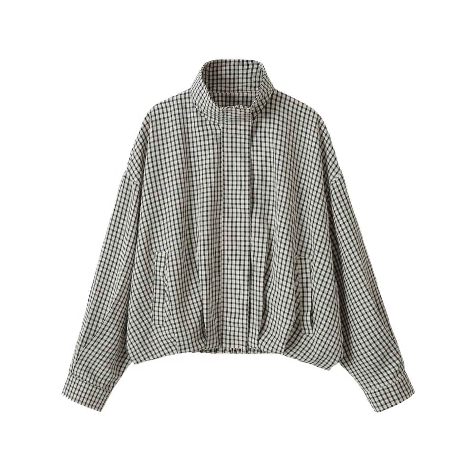 Women's Casual Plaid Zip-Up Jacket with Stand Collar and Long Sleeves