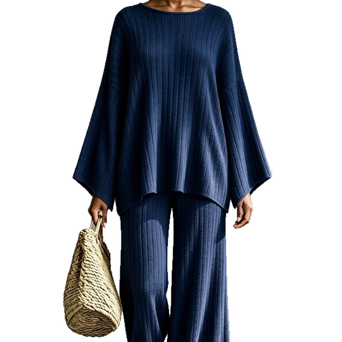 Women's Ribbed Brushed Long Sleeve Top and Pants Set Casual Loungewear