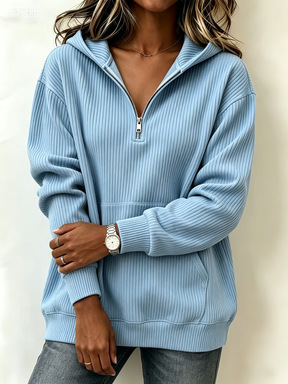 Half-Zip Hooded Sweatshirt Casual Long Sleeve Pullover