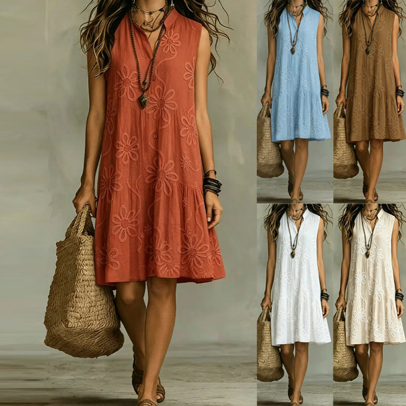 3D Print V-Neck Sleeveless Loose Casual Dress