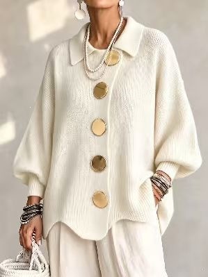 Button-Front Knit Collared Cardigan Sweater Coat