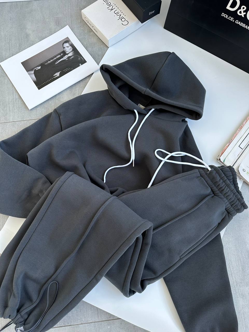 Women's Solid Color Hooded Long Sleeve Sweatshirt and Pants Set