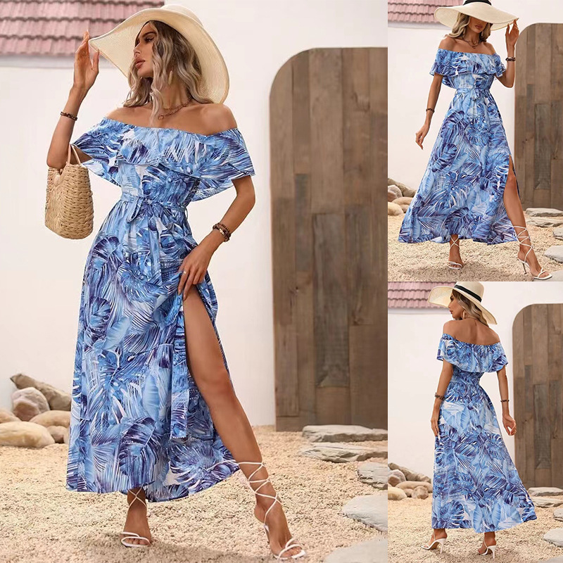 Women's Off-Shoulder Ruffle Floral Print Maxi Dress