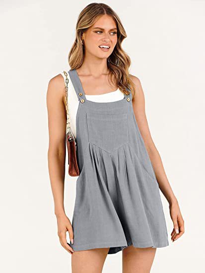 Cotton-Linen Wide-Leg Romper with Pockets