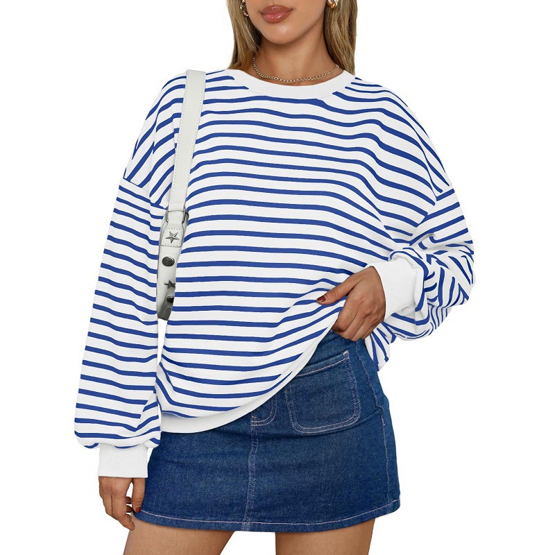 Women's Striped Long-Sleeve Crewneck Sweatshirt Y2K Pullover
