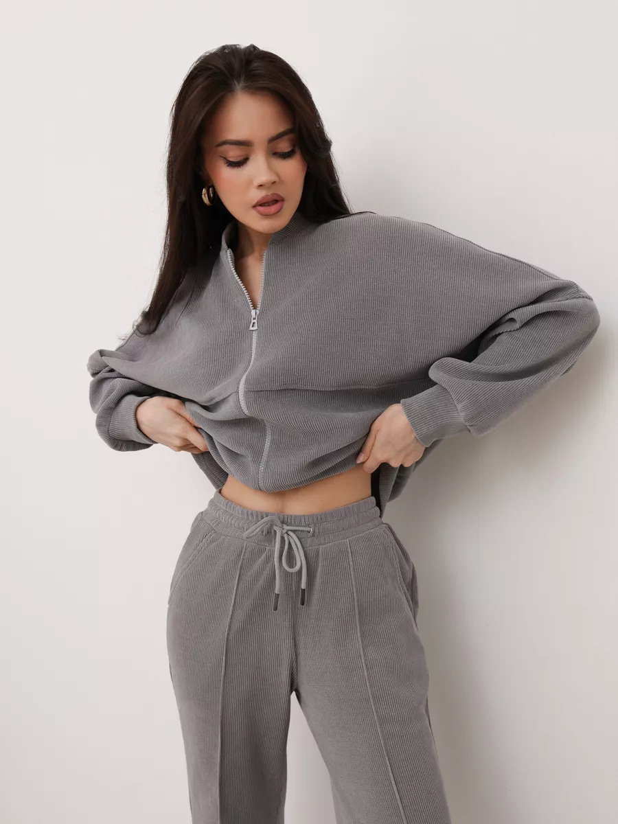 Women's Zip-Up Cardigan and Pants Two-Piece Set, Long Sleeve Streetwear Tracksuit
