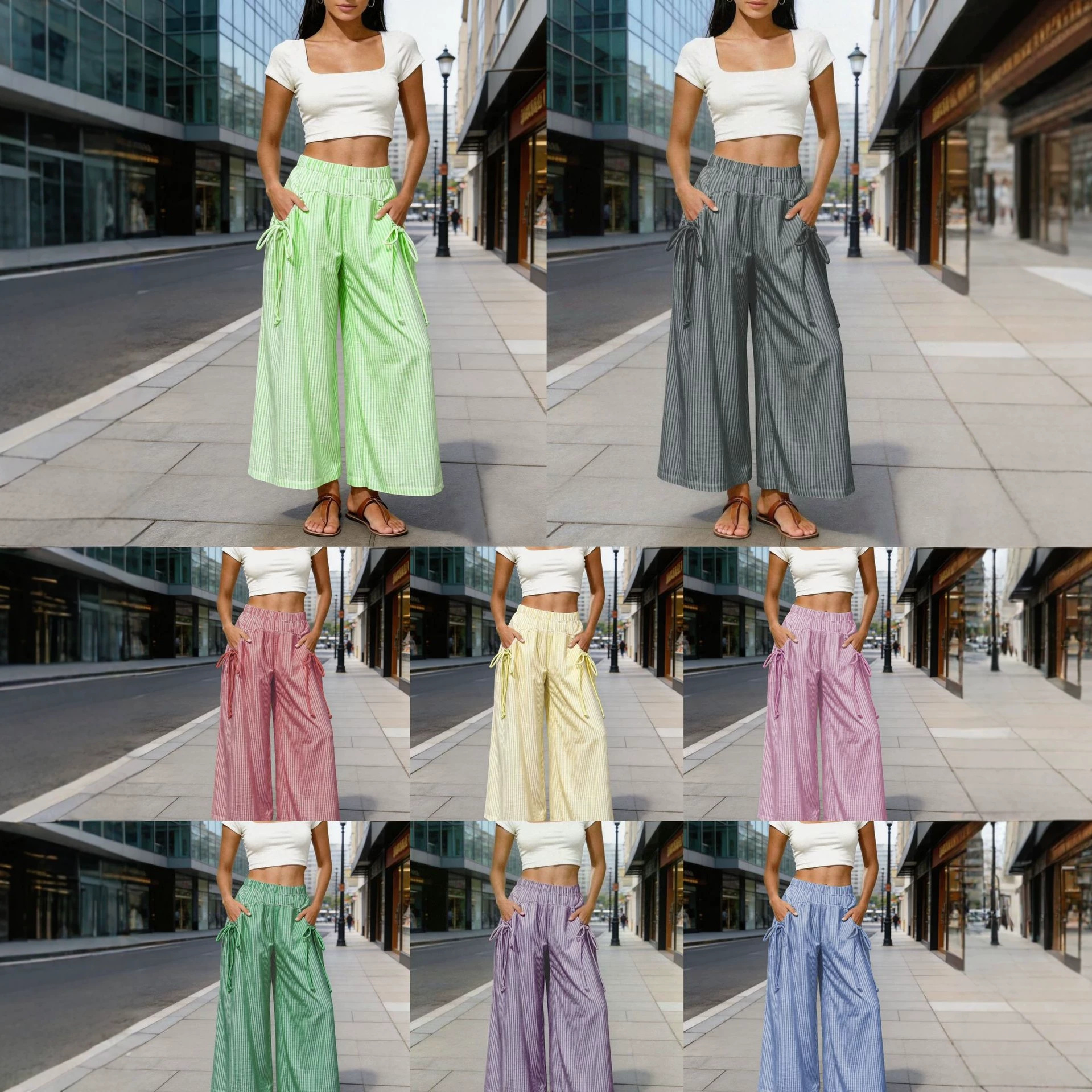 Drawstring Elastic Waist Wide Leg Cropped Pants