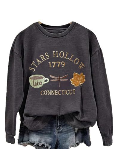 Women's Coffee Dragonfly Maple Leaf Letter Print Crewneck Sweatshirt