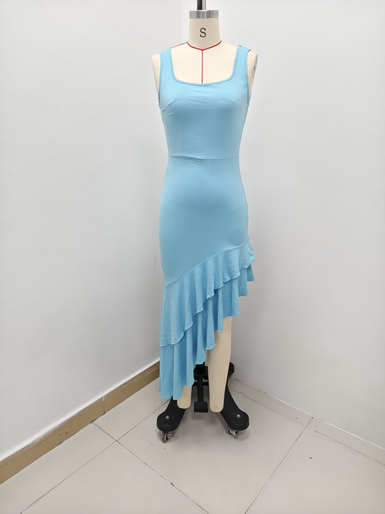 Women's Slim Fit Ruched Mermaid Tube Dress Square Neck Sleeveless