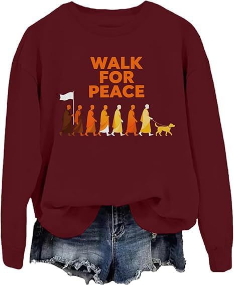 Women's Monk Light Dog Peace Print Crewneck Sweatshirt