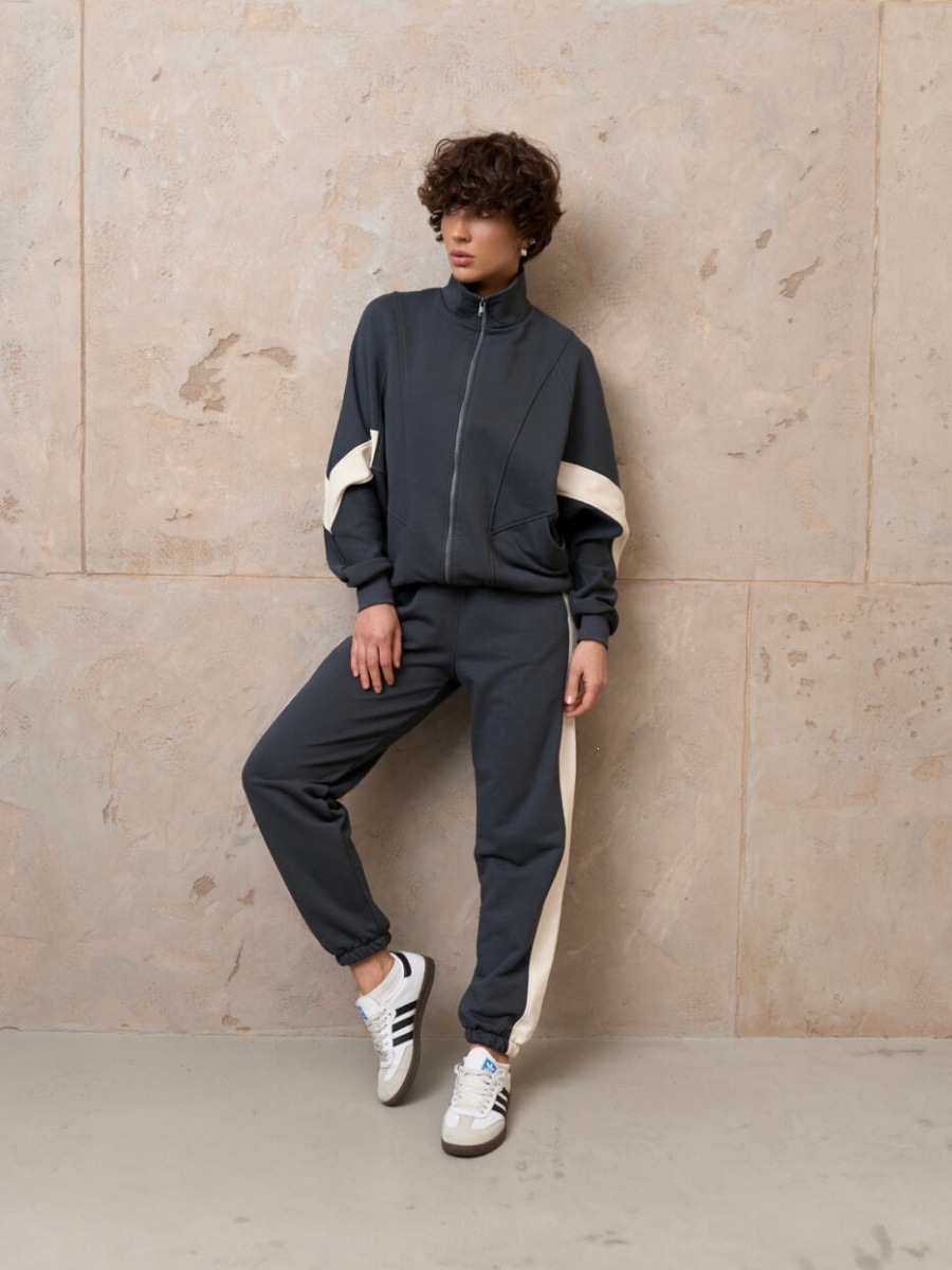 Color-Block Zip-Up Hoodie & Drawstring Jogger Set