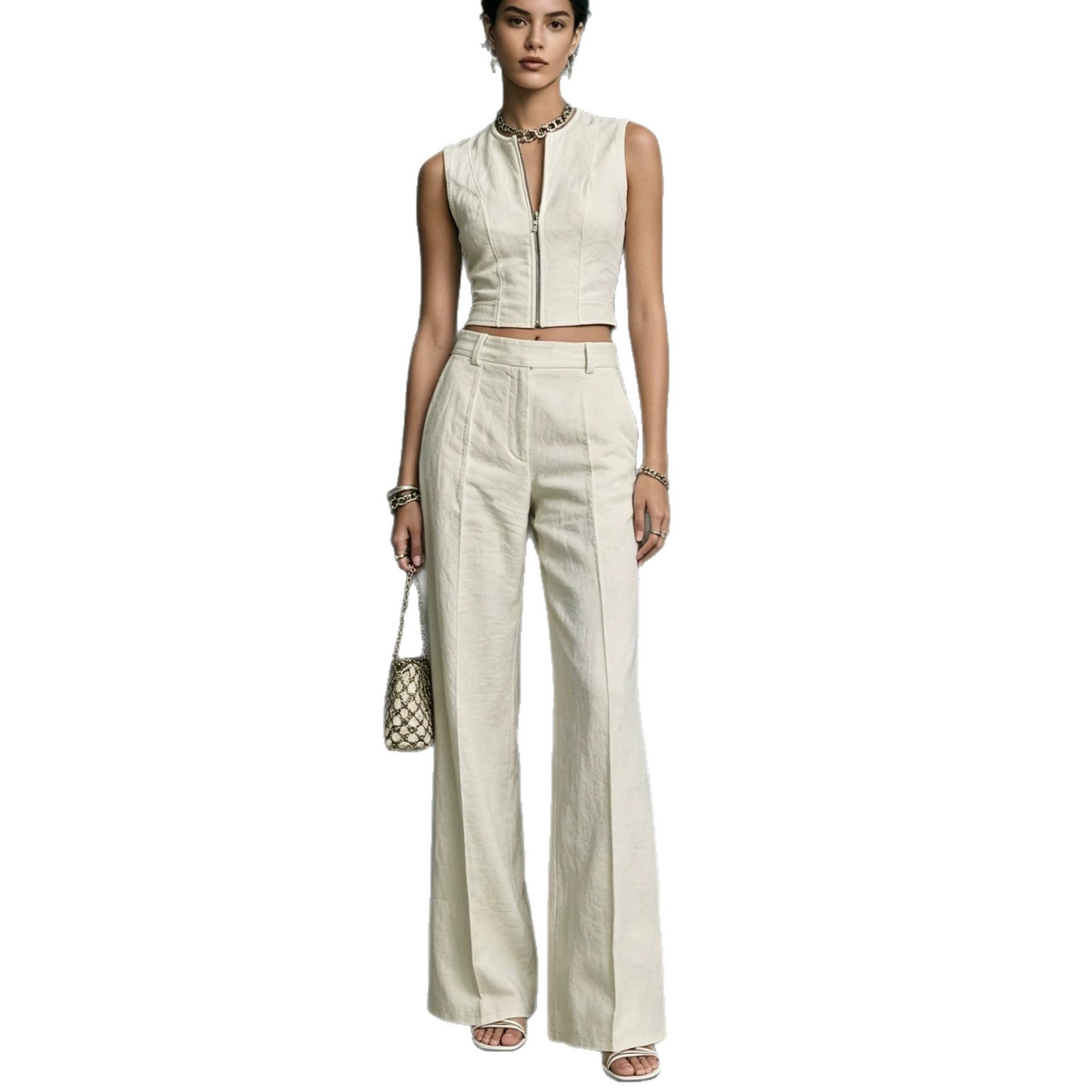 Women's Sleeveless Top and Straight-Leg Pants Set Casual Elegant