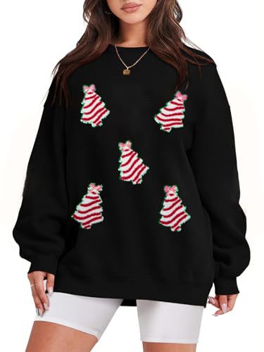Women's Christmas Santa Tree Print Crewneck Sweatshirt