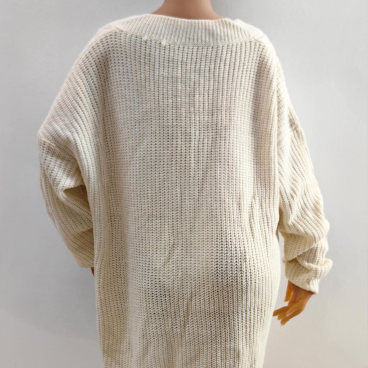 Plus Size Deep V-Neck Knit Sweater Dress Solid Loose Long Sleeve