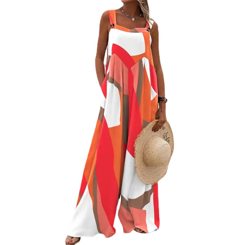 Printed Sleeveless Wide-Leg Jumpsuit for Women