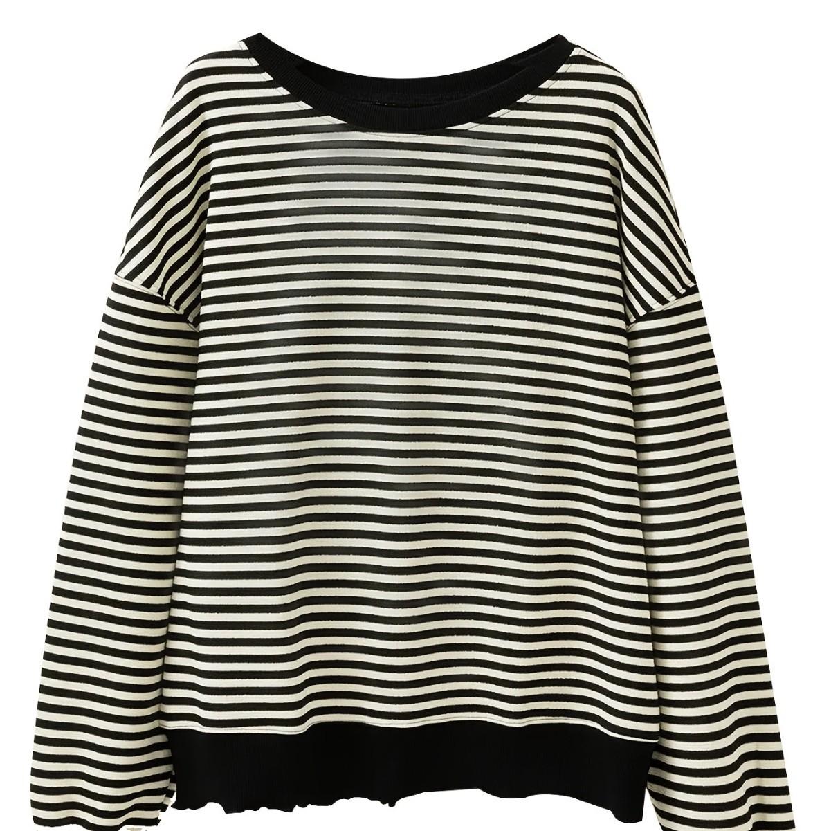 Women's Striped Long Sleeve Pullover Sweatshirt Loose Fit