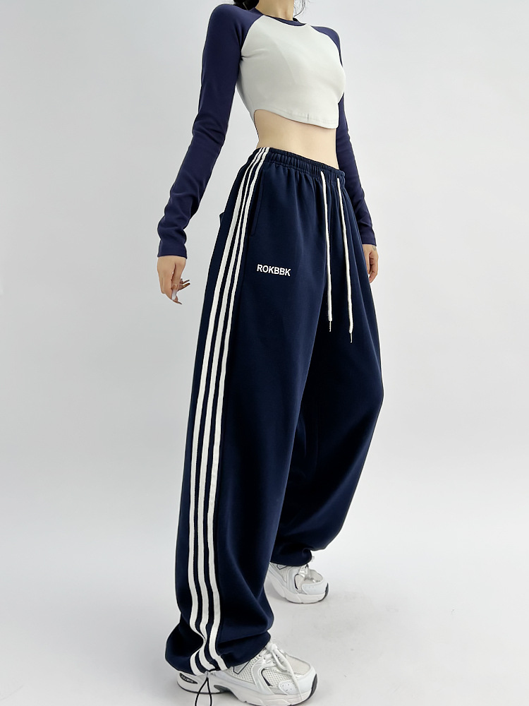 Women's Striped Wide-Leg Track Pants for Street Dance and Hip-Hop