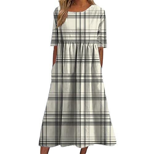 Women's Plaid Color-Block Floral Midi Dress with Pleated Details