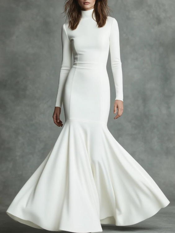 High-Neck Mermaid Maxi Dress with Long Sleeves