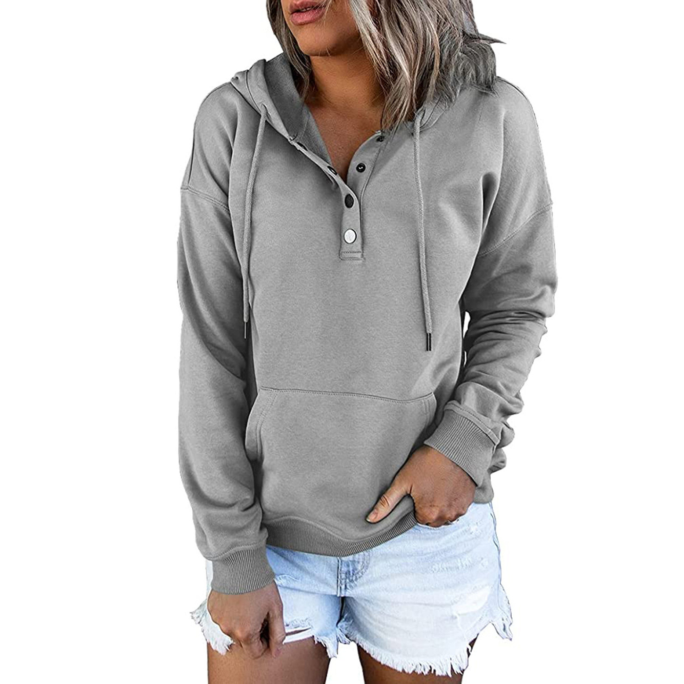 Women's Long-Sleeve Loose Hooded Sweatshirt