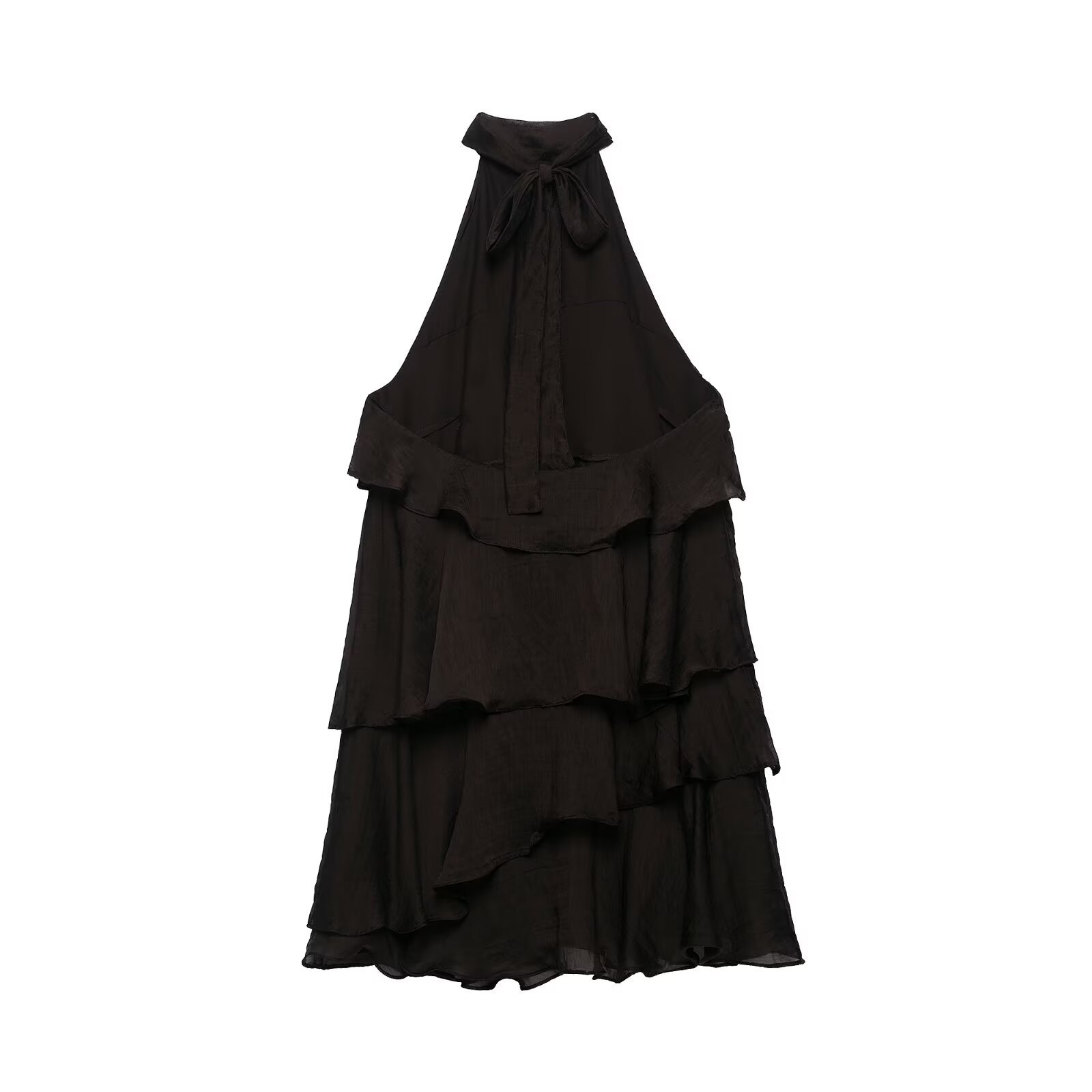 Women's Solid Color Tiered Short Dress with Halter Neck