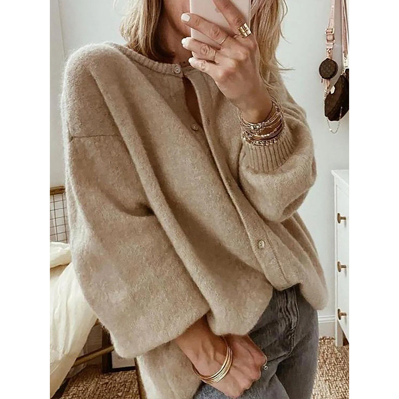Women's Lantern Sleeve Knit Cardigan Sweater Plus Size