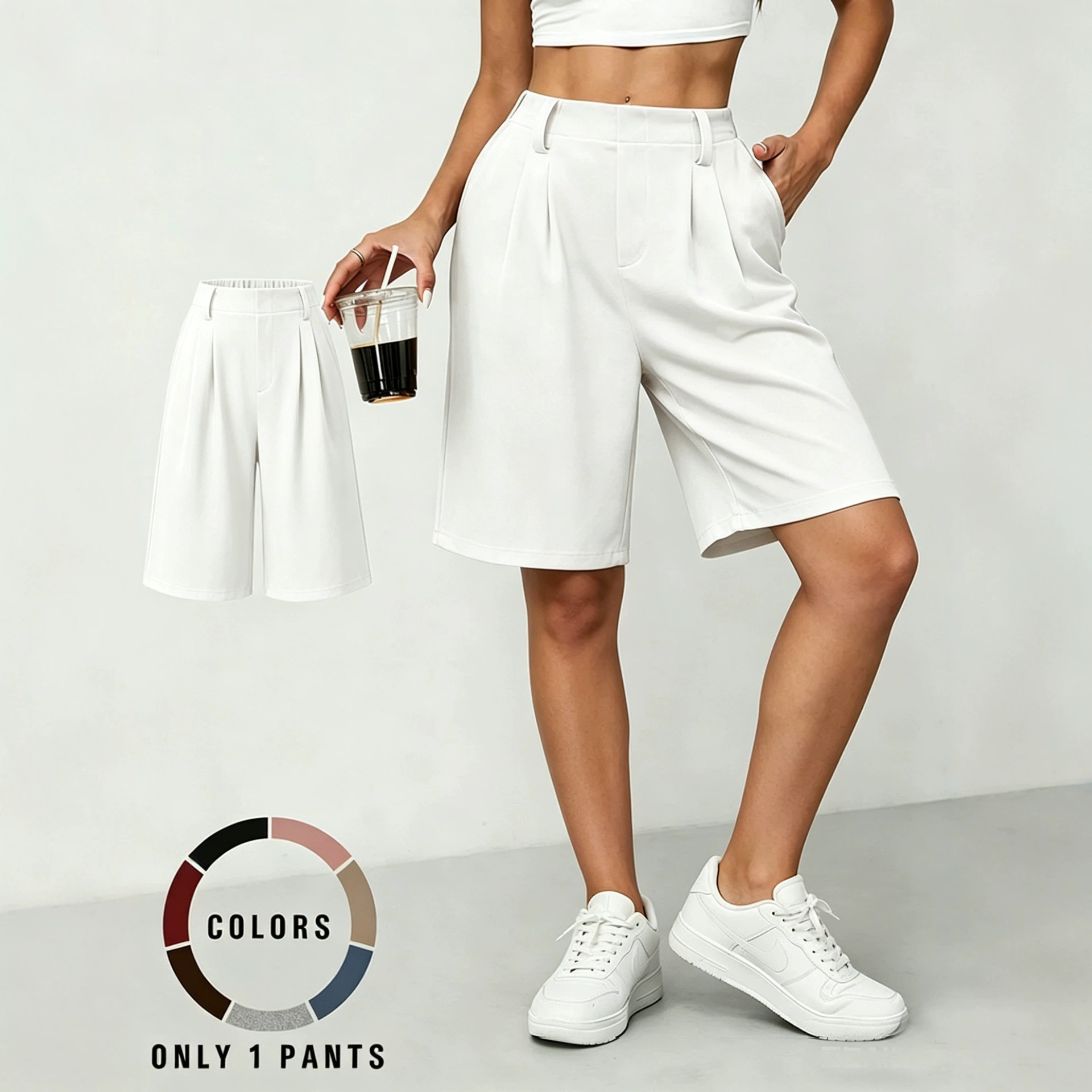 Women's Wide-Leg Bermuda Shorts with Pockets