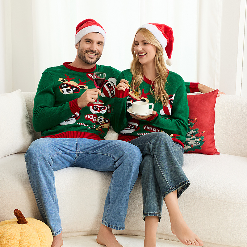 Green Christmas Reindeer Jacquard Knit Sweater