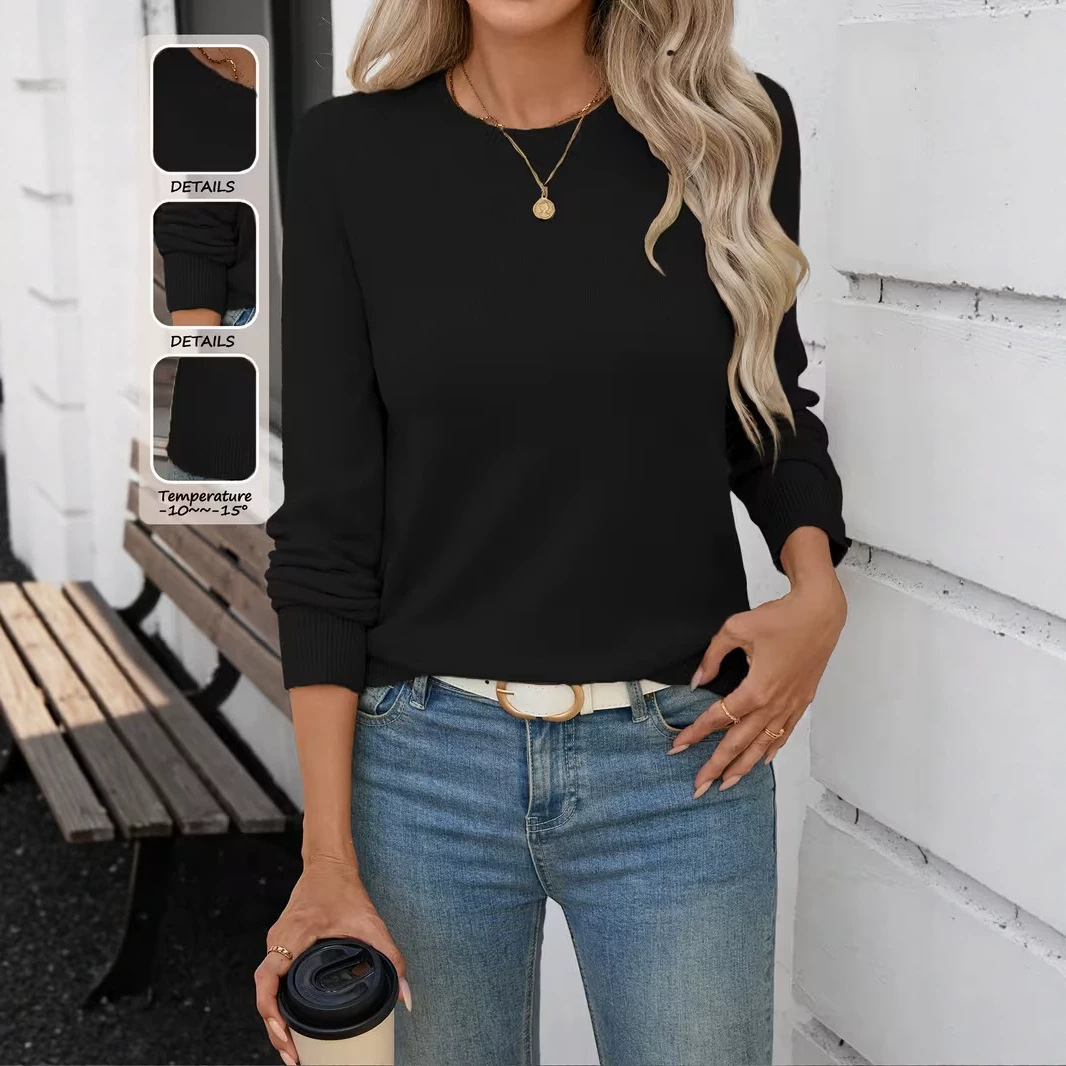 Women's Soft Stretch Crewneck Long-Sleeve Knit Top Solid Color