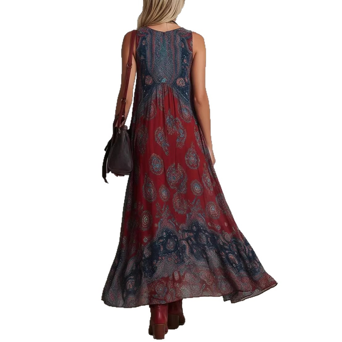 Bohemian Sleeveless V-Neck Printed Maxi Dress