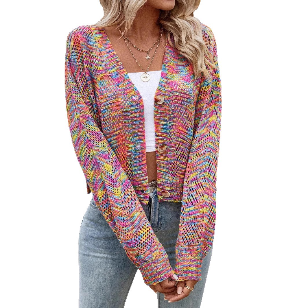 Women's French Colorful Vintage Cardigan Knit Sweater