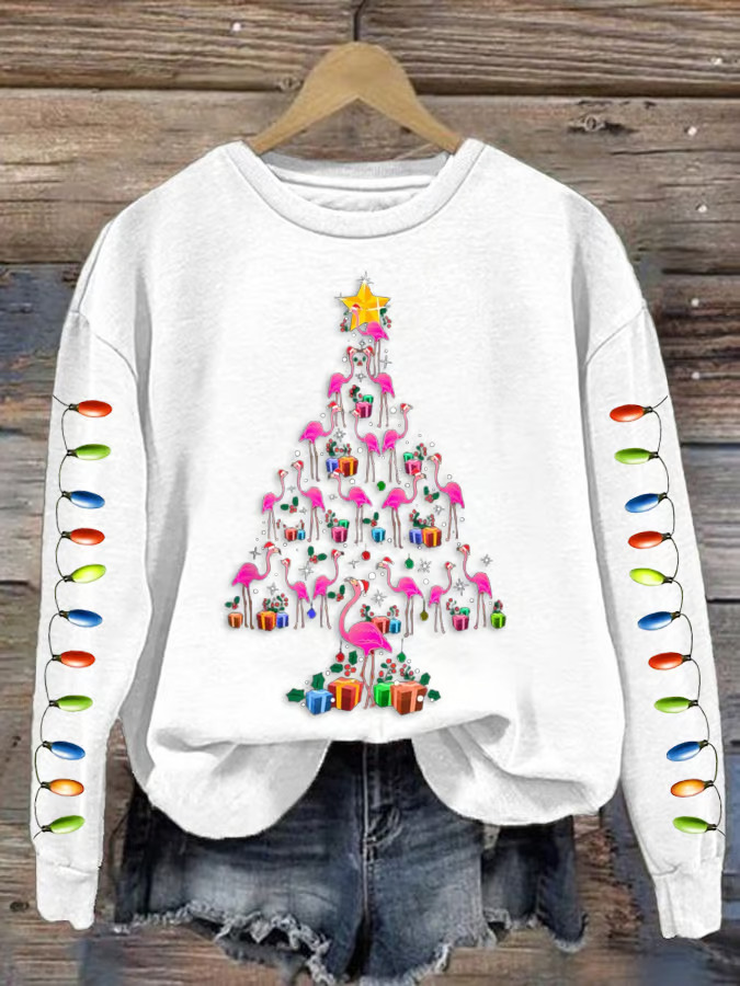 Women's Christmas Tree Print Crewneck Sweatshirt
