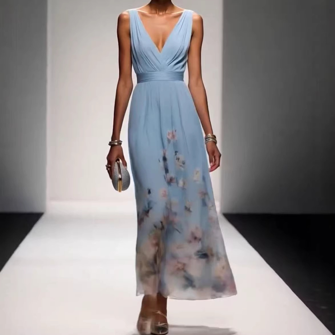 Elegant Deep V-Neck Sleeveless Maxi Dress