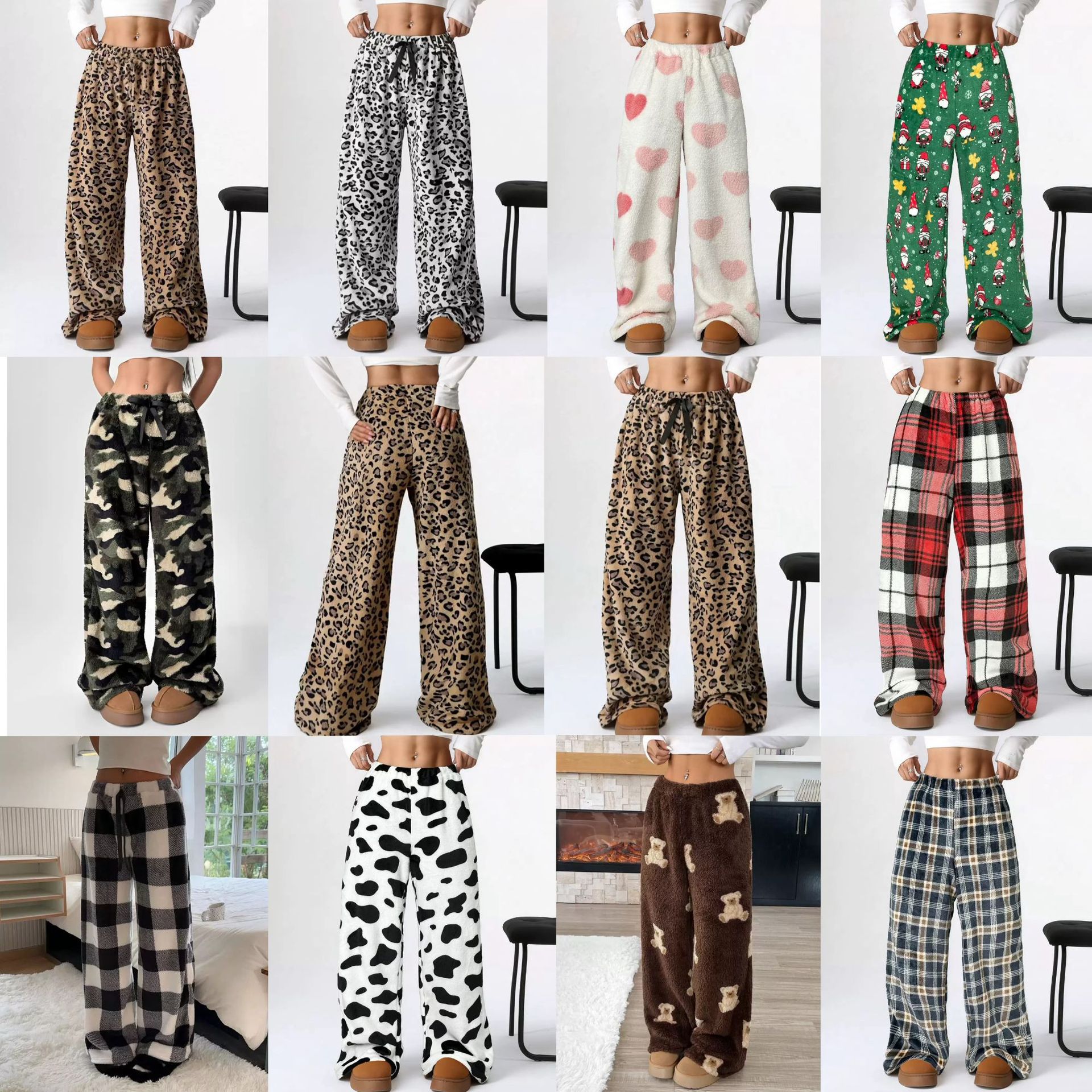 Leopard Print Wide-Leg Casual Pants