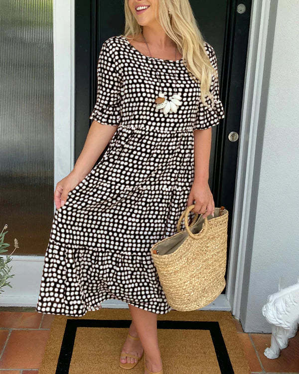 Women's Summer Round Neck Printed Short Sleeve A-Line Dress