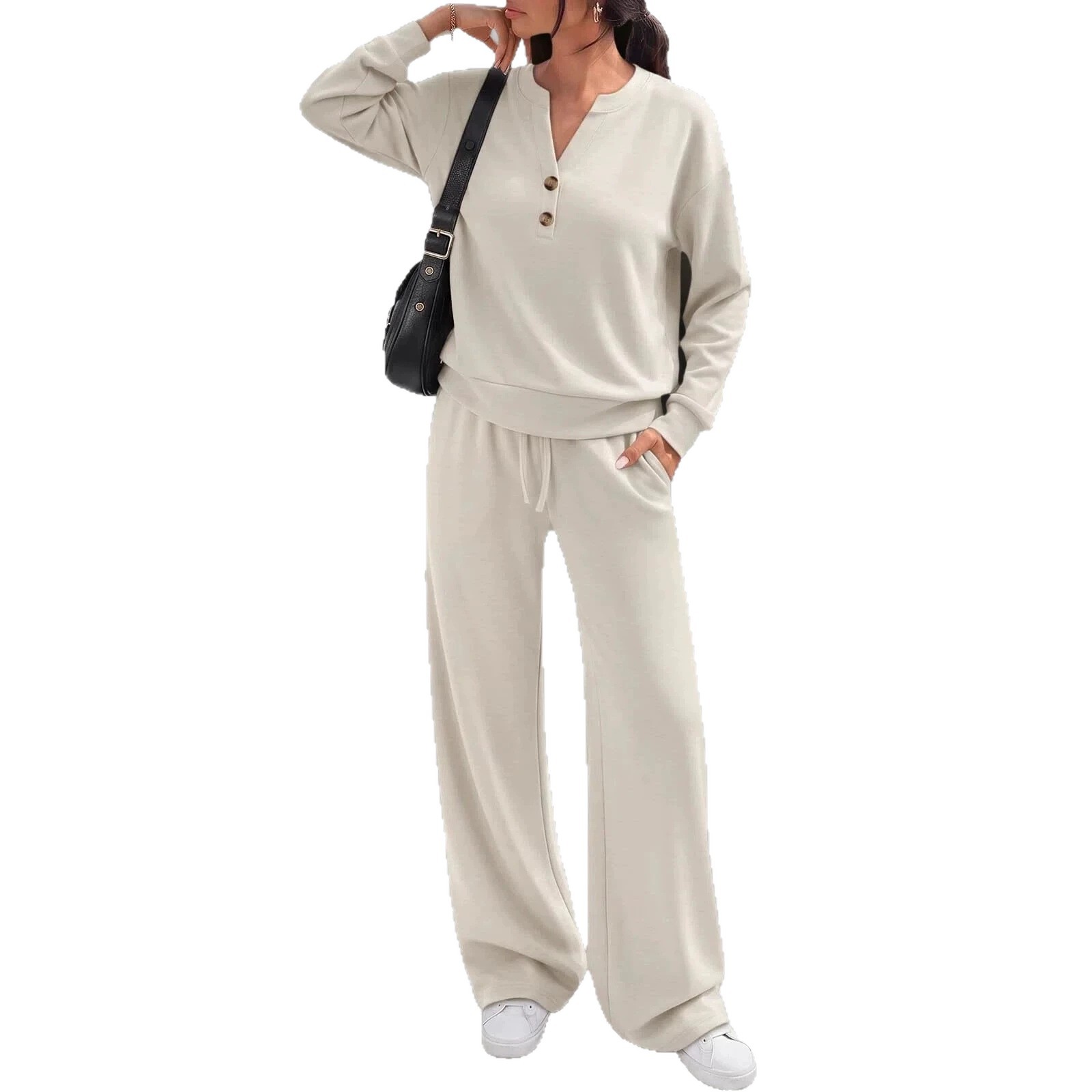 Women's Casual Two-Piece Set Long Sleeve Top & Wide-Leg Pants