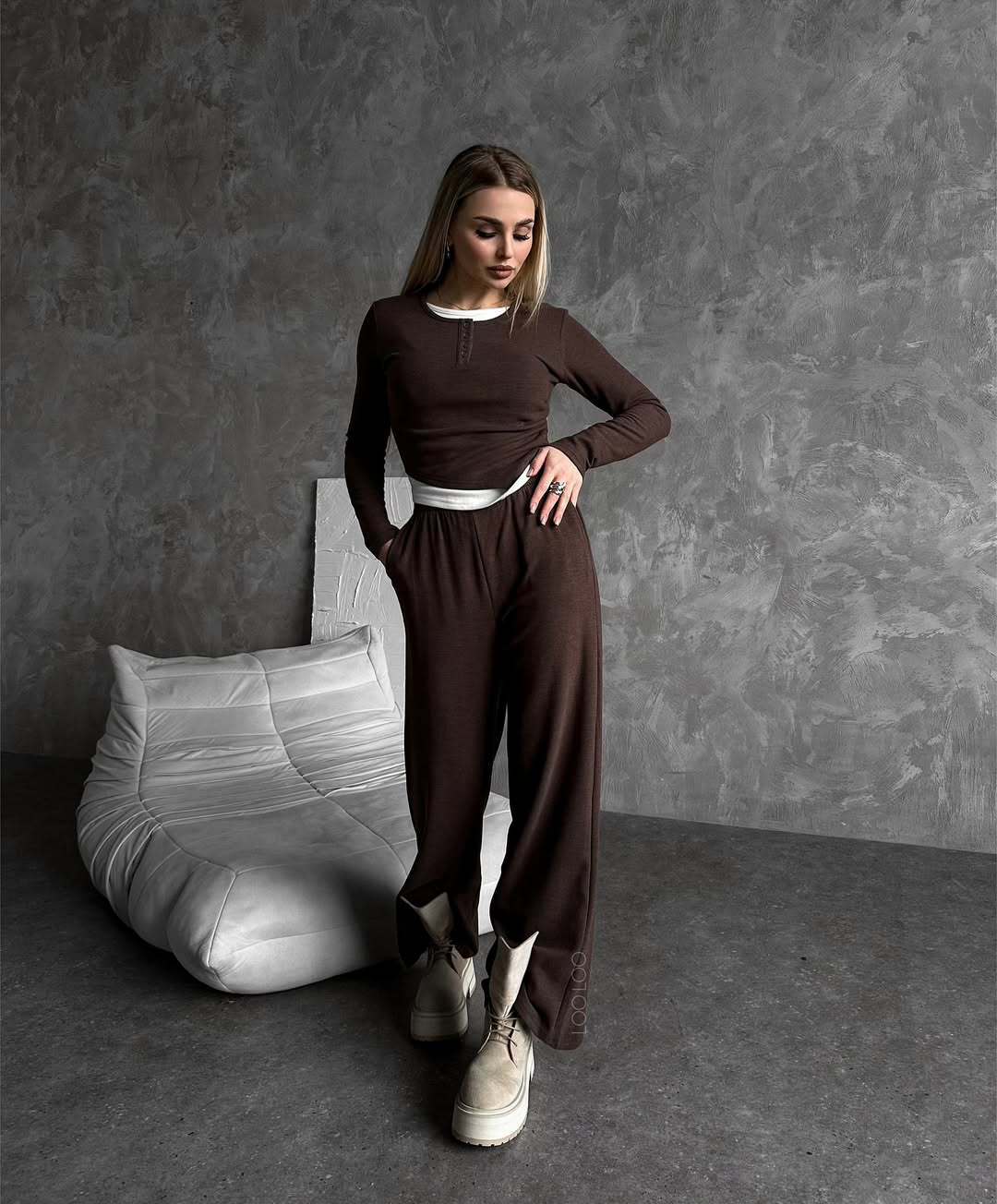 Women's Solid Color Long Sleeve Faux Two-Piece T-Shirt and Pants Set Casual Two-Piece Outfit