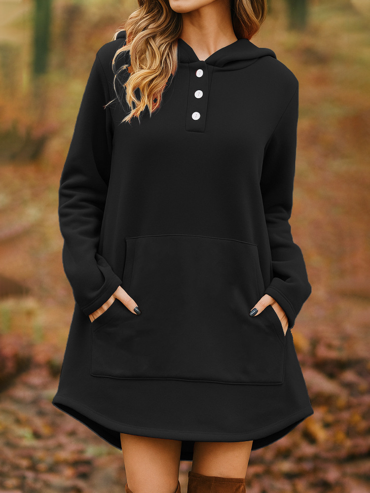 Casual Loose Solid Color Long Sleeve Pocket Pullover Hoodie