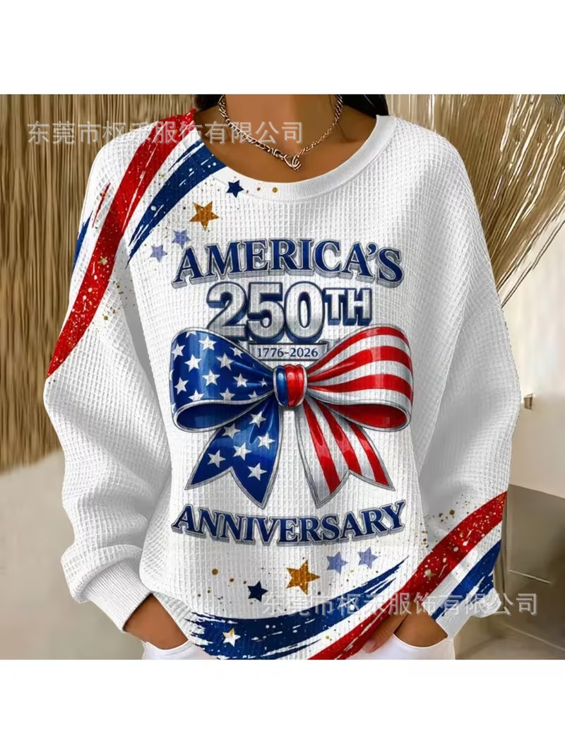 Women's American Flag Bow Anniversary Print Sweatshirt