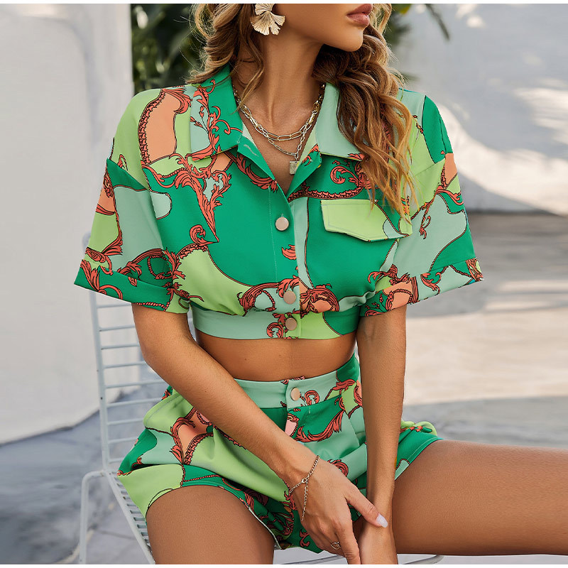 Bohemian Print Shirt and Shorts Two-Piece Set