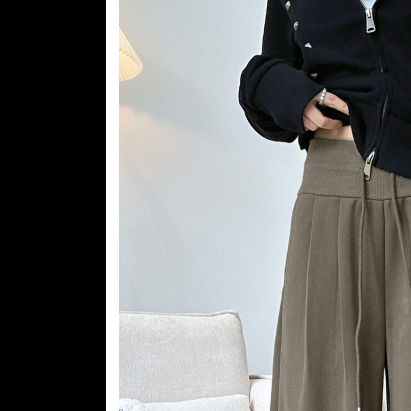 Women's American Retro Wide-Leg Sweatpants Loose Straight Navy