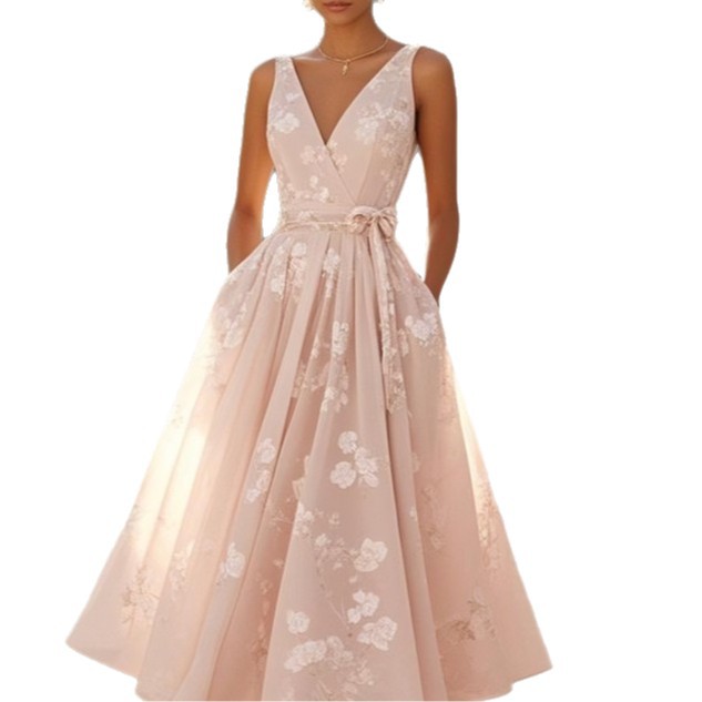 Sleeveless V-Neck Digital Print Dress