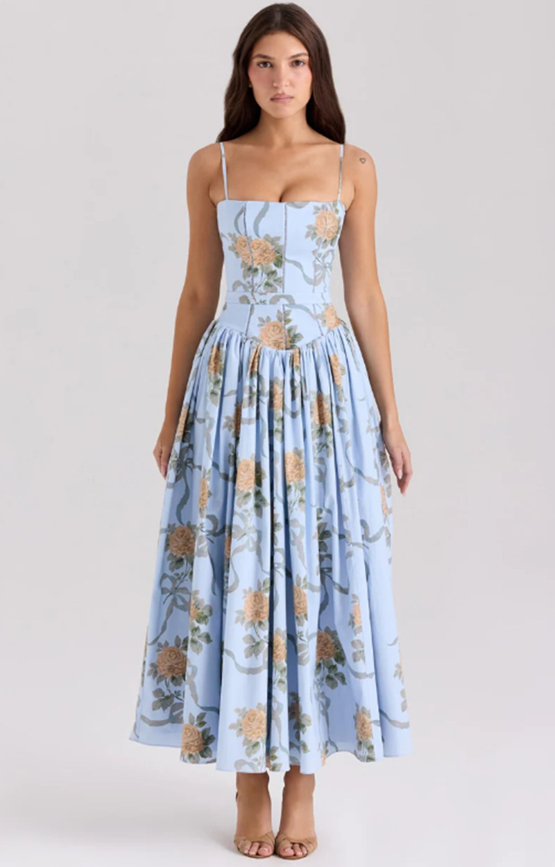 Elegant Floral Sleeveless Slip Dress Slimming A-Line Midi